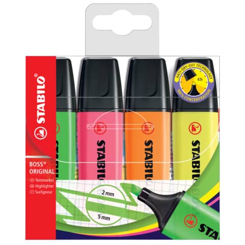 Evidenziatori Stabilo Boss Original 2-5 mm assortiti astuccio da 4 - 70/4